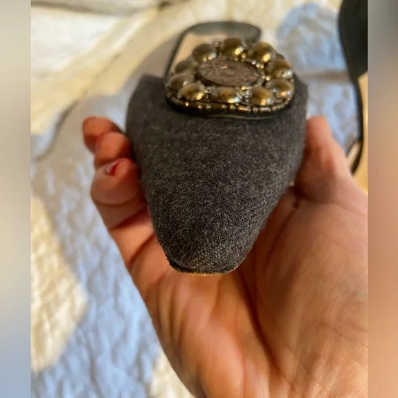 MANOLO BLAHNIK Dark Gray Pointed-Toe Coin Mules size 37.5 - Picture 13 of 14